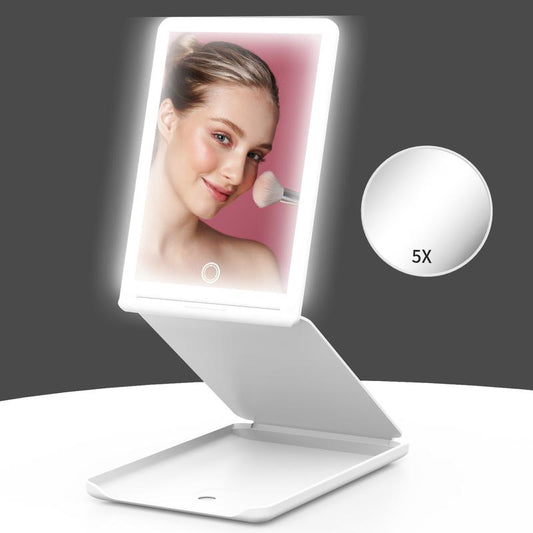 Travel-sized makeup mirror with 3 colored lights